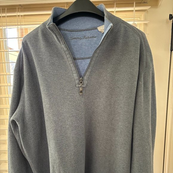 Tommy Bahama Mens Sweater 1/4 Zip Long Sleeve Pullover Grey Large - Picture 1 of 7